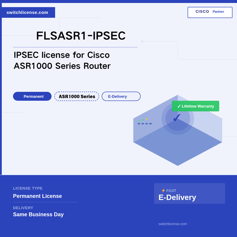 Cisco FLSASR1-IPSEC ASR 1000 IPSec Crypto permanent license for electronic delivery